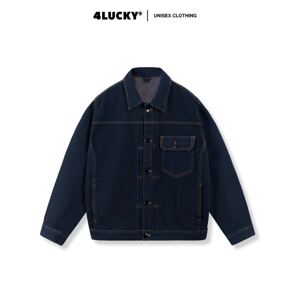 Áo Khoác Jean Nam 4LUCKY 6132, Áo Jean Nam Nữ Form Boxy Màu Indigo