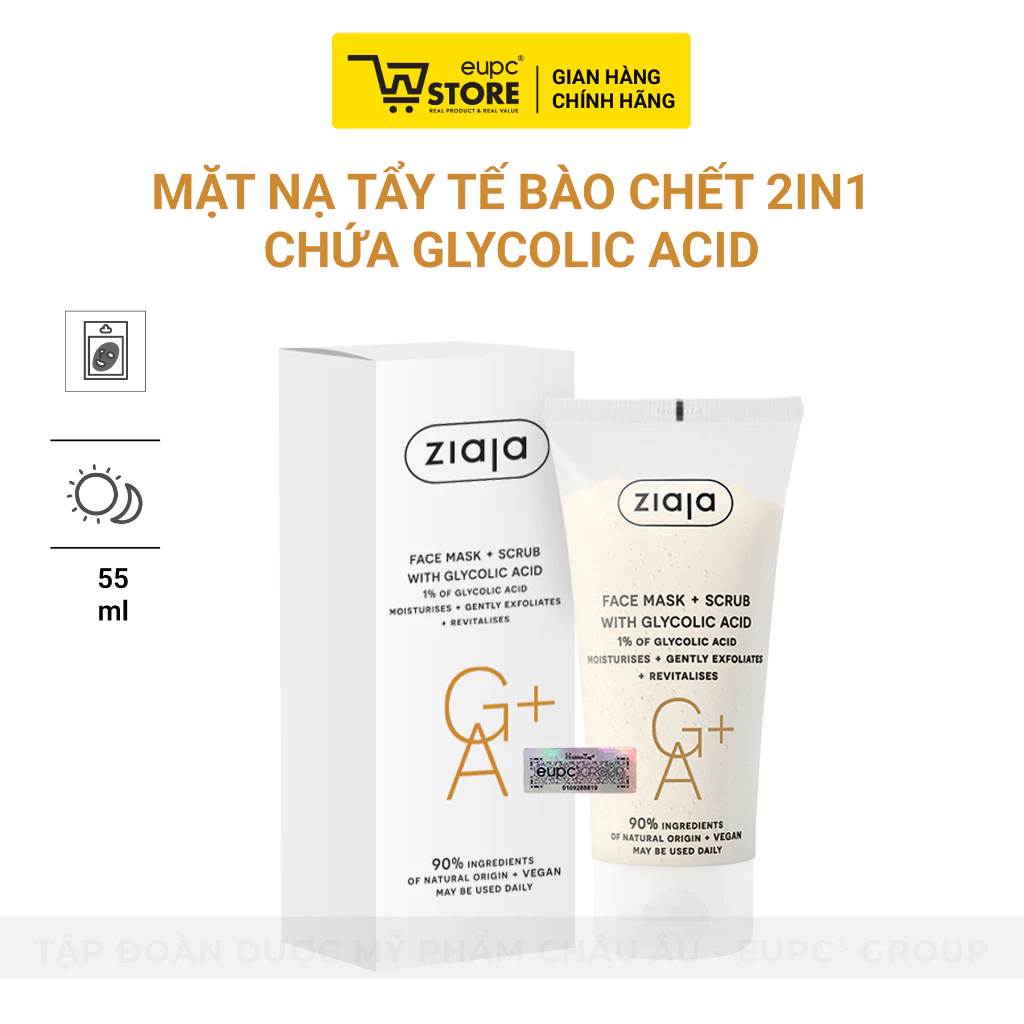 Mặt Nạ Tẩy Tế Bào Chết 2in1 Chứa Glycolic Acid Giúp Da Mịn Màng Ziaja Face Mask + Scrub With Glycolic Acid 55ml
