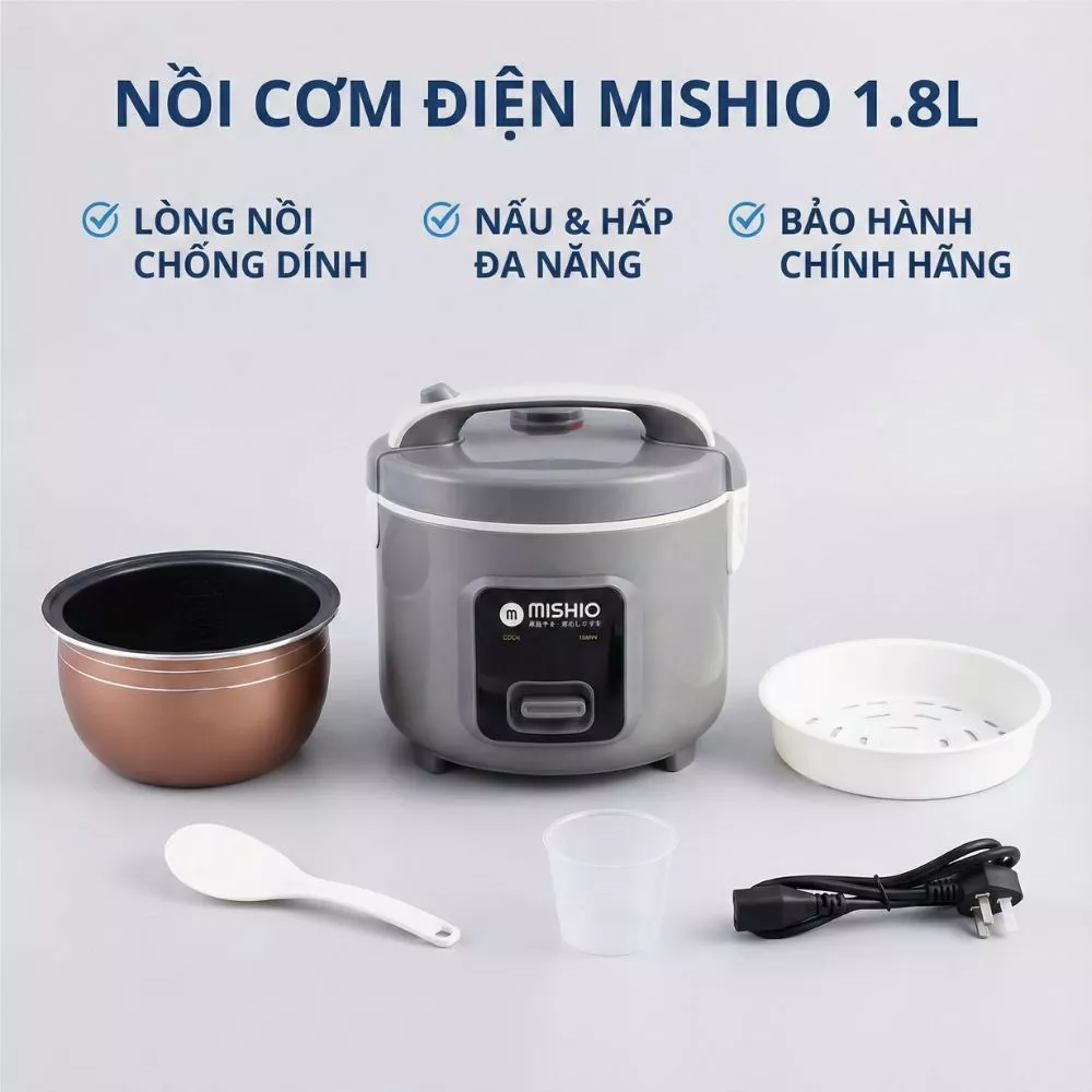 Nồi Cơm Điện lòng niêu Mishio – Nấu Cơm Ngon Chuẩn Vị Với Lòng Nồi Dạng Niêu Bo Tròn