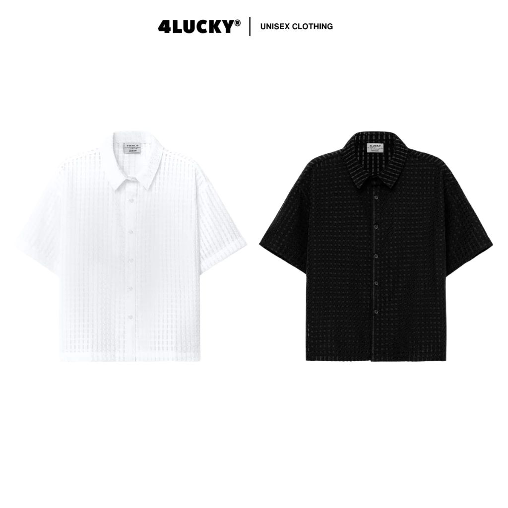 [OUTLET - KHÔNG ĐỔI TRẢ] Áo Sơ Mi Boxy 4Lucky, Sơ Mi Tay Ngắn Vải Lưới Họa Tiết " Ricepaper" 6807