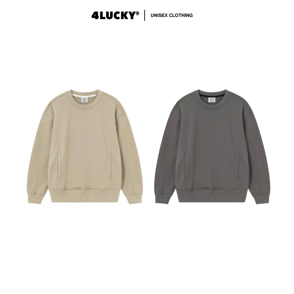 Áo Sweater Nỉ Chân Cua Phối Rã Có Túi Unisex 4Lucky 6159, Áo Sweater Basic Form Boxy Nam Nữ