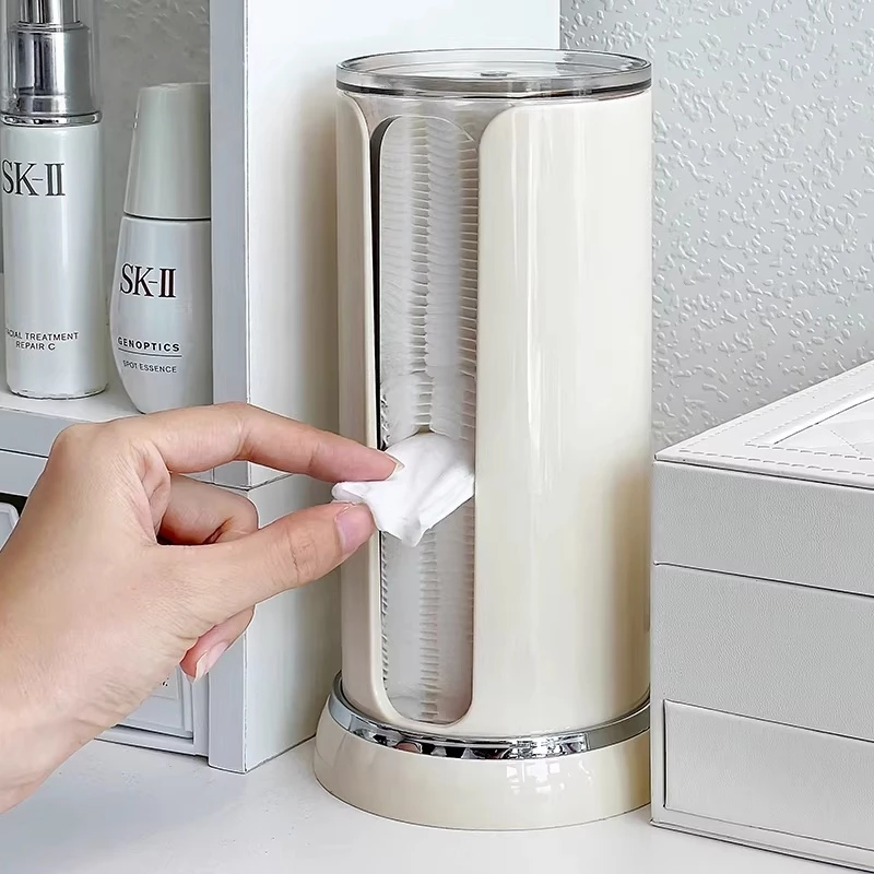 Hộp đựng bông tẩy trang để bàn decor xoay 360 độ đóng mở chống bụi chống thấm nước dung tích lớn