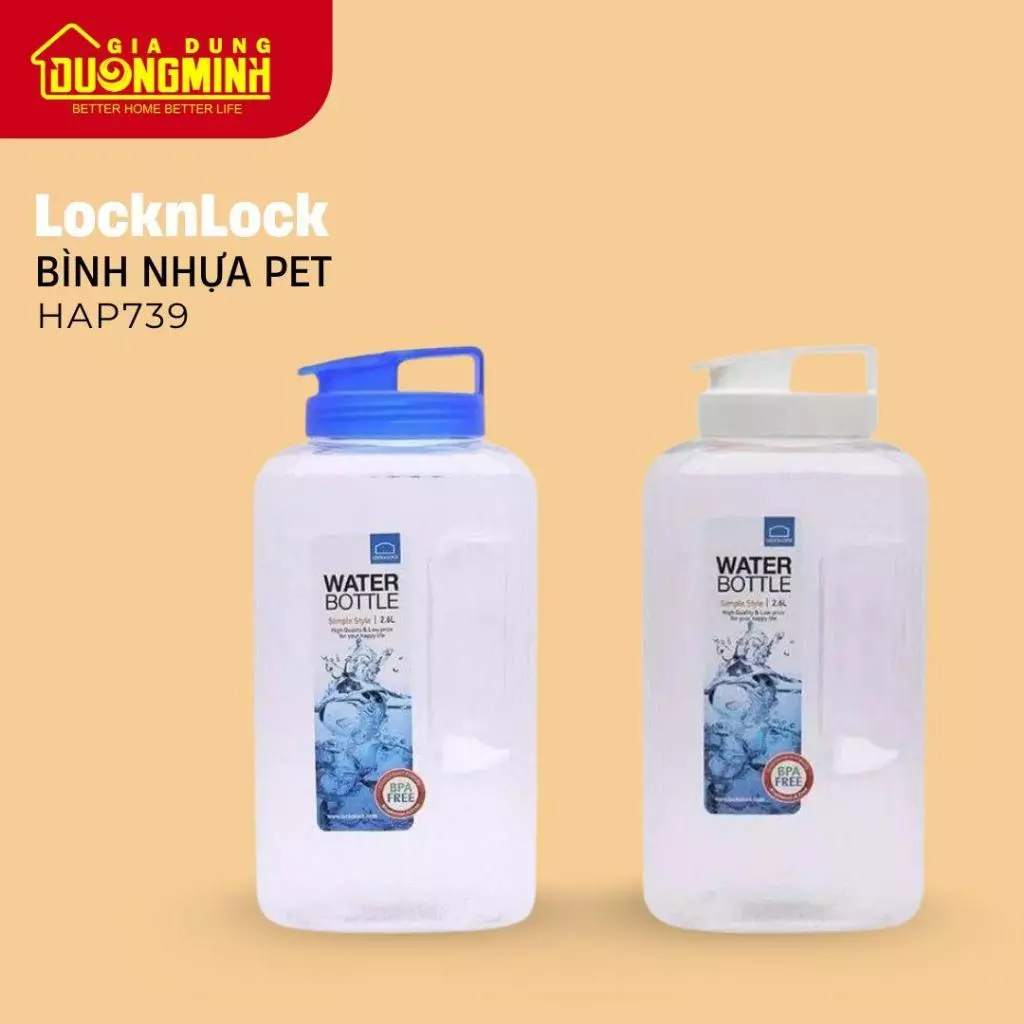 LocknLock Bình Nước Aqua 2.6L HAP739 Nhựa PET Không BPA Chống Trơn Trượt Dung Tích 2.6L An Toàn Cho Sức Khỏe
