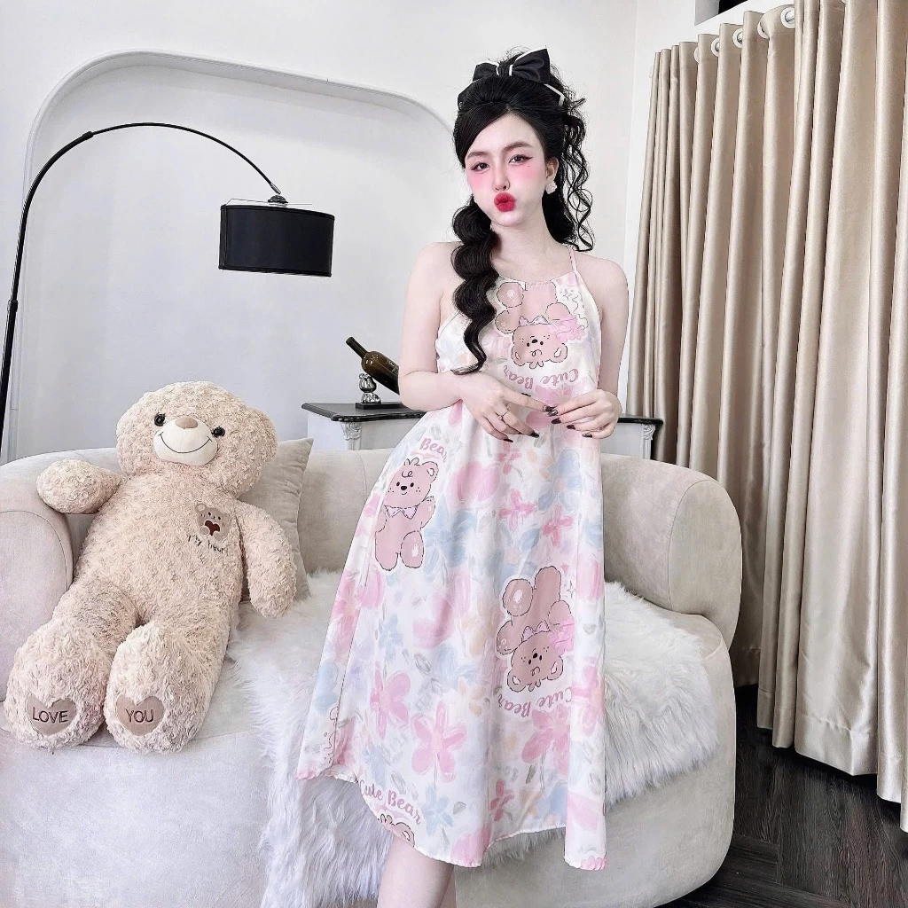 [HỎA TỐC]BL4_Váy yếm 2 Dây Dài Mặc Nhà, Chất Liệu Lụa Mango 100D Mềm, Họa Tiết Dễ Thương, Mát Mẻ Thoải Mái Mùa Hè BALII