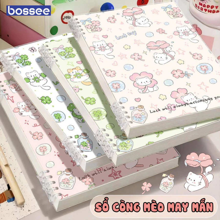 Sổ còng thay giấy A5/B5 hoạ tiết mèo may mắn đem lại niềm tin và động lực lớn cho các sĩ tử, học sinh, sinh viên