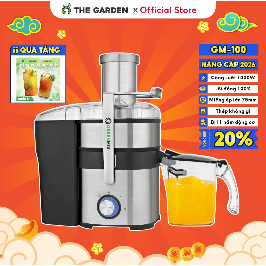 Máy ép nhanh trái cây, hoa quả công nghiệp GREENMIX công suất 1000W, miệng ép 75mm