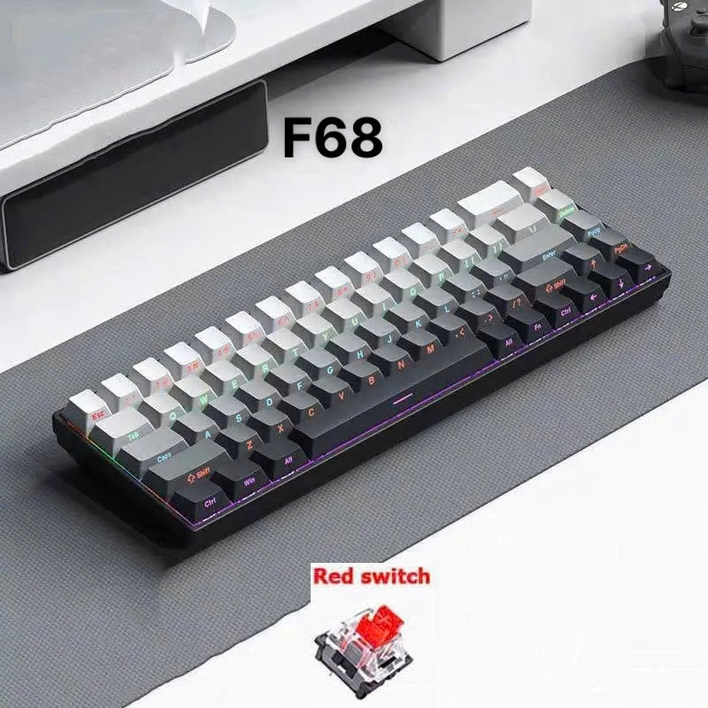 Bàn phím cơ F68 trục đỏ 68 phím led rainbow nhiều chế độ led phù hợp cho dân văn phòng và chơi game
