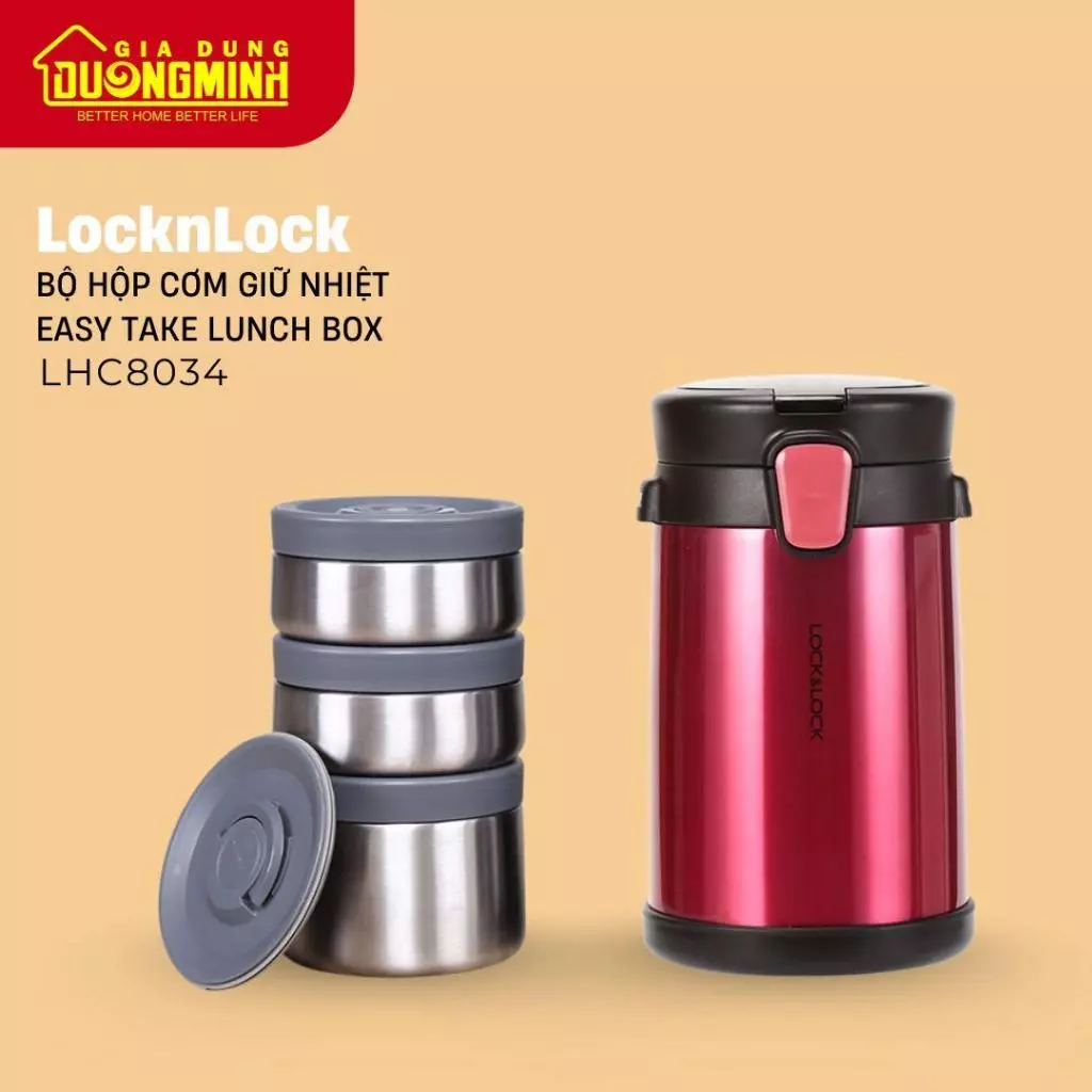 BỘ HỘP CƠM GIỮ NHIỆT LOCKNLOCK TẶNG KÈM TÚI GIỮ NHIỆT LHC8034RED LHC8039BLU - Gia Dụng Dương Minh
