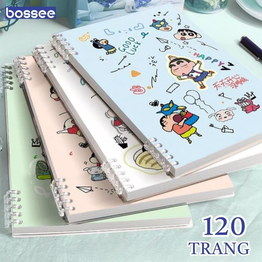 Sổ còng A5 B5 120 trang hoạt hình shine cute - Sổ tay học sinh sổ ghi chép bìa nhựa PP 2 lớp Bossee