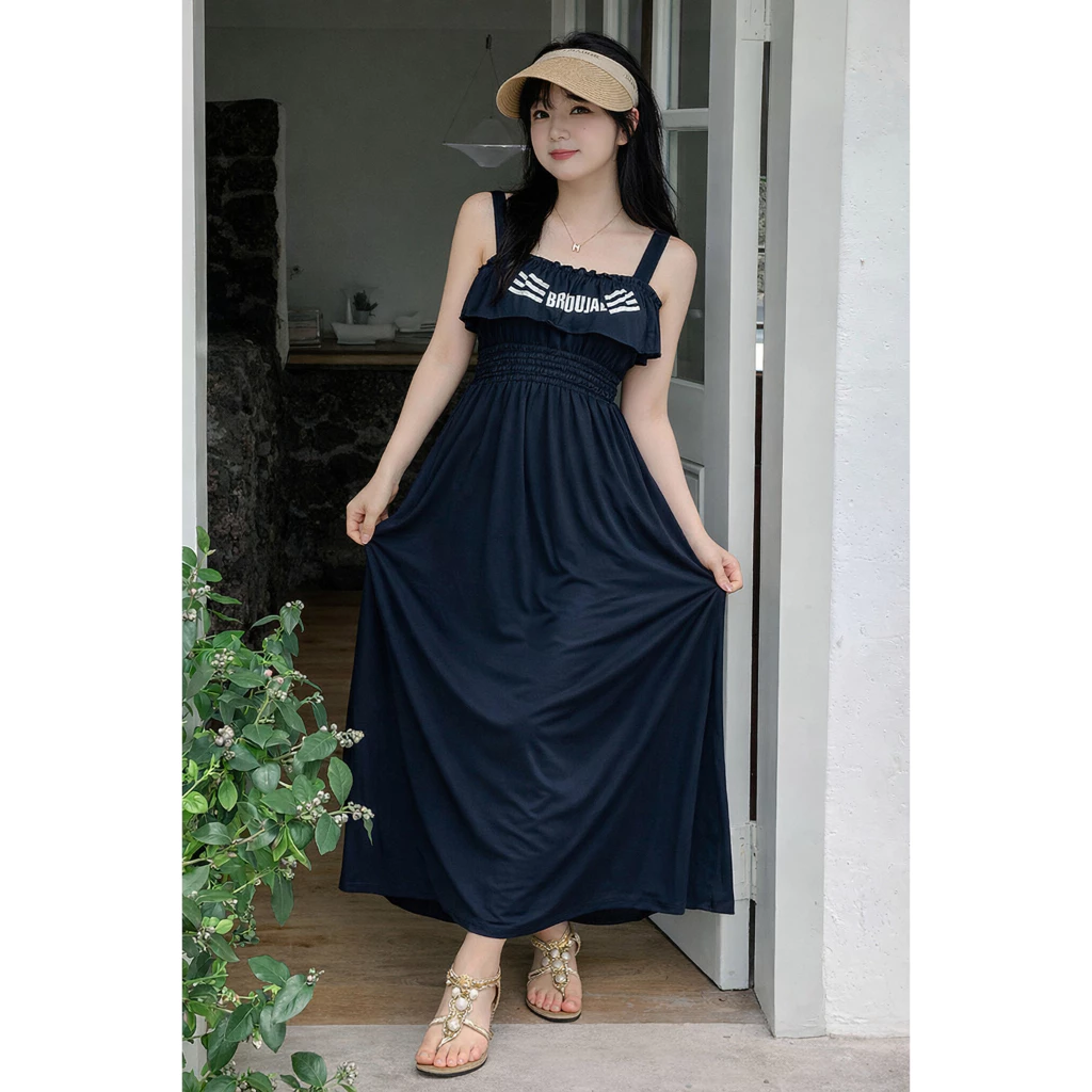 Đầm Maxi Nhún Bèo BIGSIZE Nữ 65-120KG | Đầm Dài Form Rộng Thiết Kế Nhún Bèo Dễ Mặc