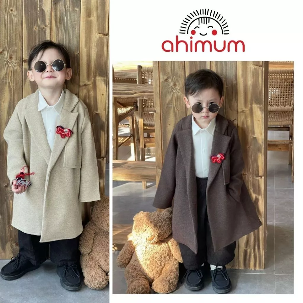 [Voucher -200K] Áo Khoác Dạ Bé Rustic Ahimum – Dạ Lông Cừu Cao Cấp, Ấm Áp Ngày Tết
