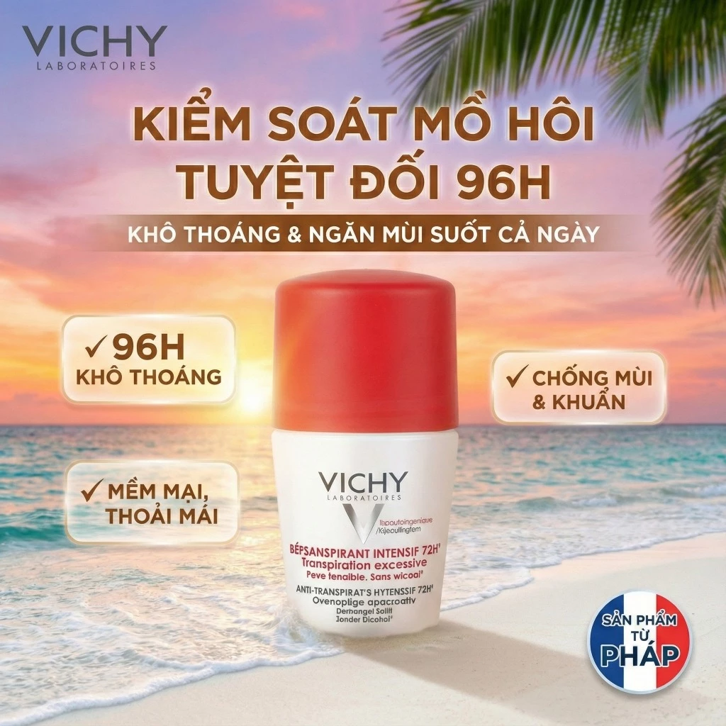 Lăn khử mùi Vichy Déodorant Clinical Control 72H 50ml - Pháp nắp đỏ, chống mùi cho da nhạy cảm.