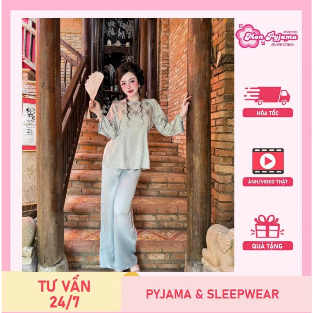 [SĂN HÀNG-HỎA TỐC]Pháp phục bộ bà ba,áo gấm truyền thống phối hợp quần lụa lạnh cao cấp(Size40-52kg)
