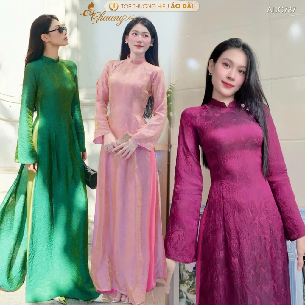 Áo dài truyền thống lụa óng the tencel ADC737 Chaang may sẵn áo dài dự tiệc cưới hỏi lễ tết đẹp