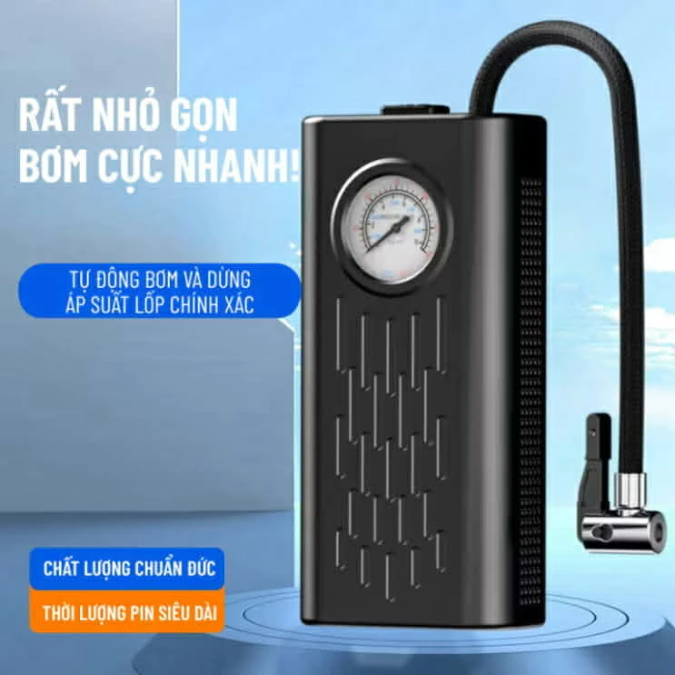 Máy bơm lốp ôtô, xe máy không dây cầm tay sạc USB ngắt tự động, thiết kế nhỏ gọn công suất lớn, có bảo hành