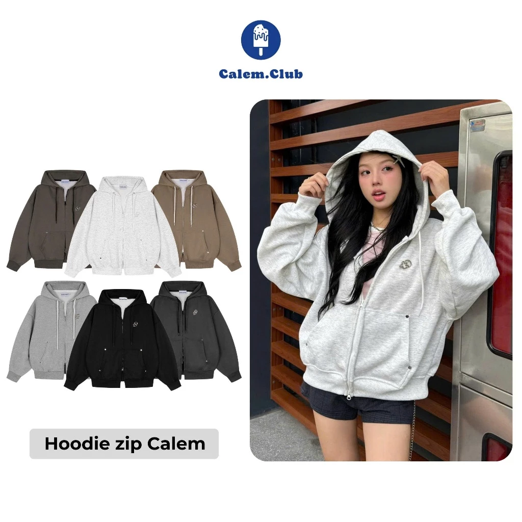Áo khoác nỉ Hoodie zip ChillPop Calem Club chất vải nỉ 2 da Boxy form rộng unisex nam nữ - có kèm ghim cài mỗi áo