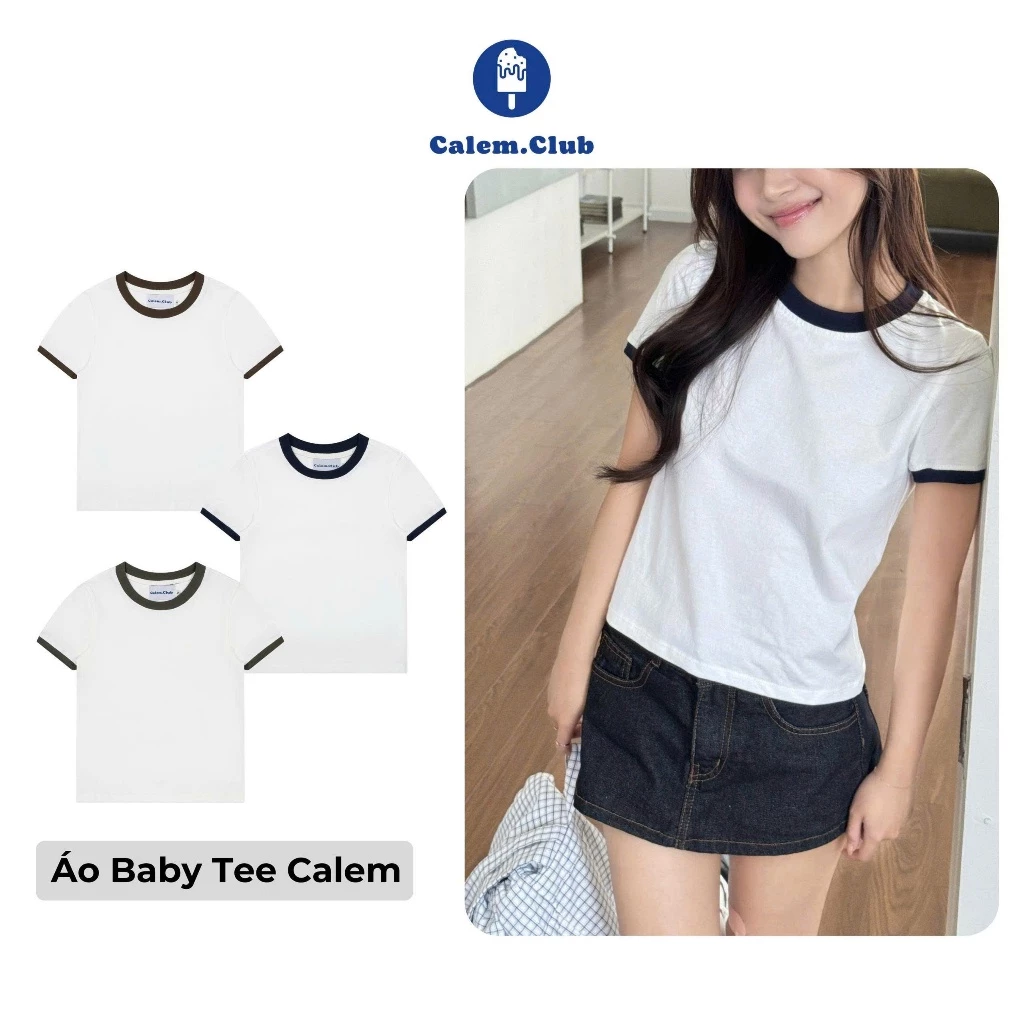 Áo baby tee Ring Top Calem Club trơn cổ tròn phối viền tay form boxy vải cotton 2 chiều style năng động