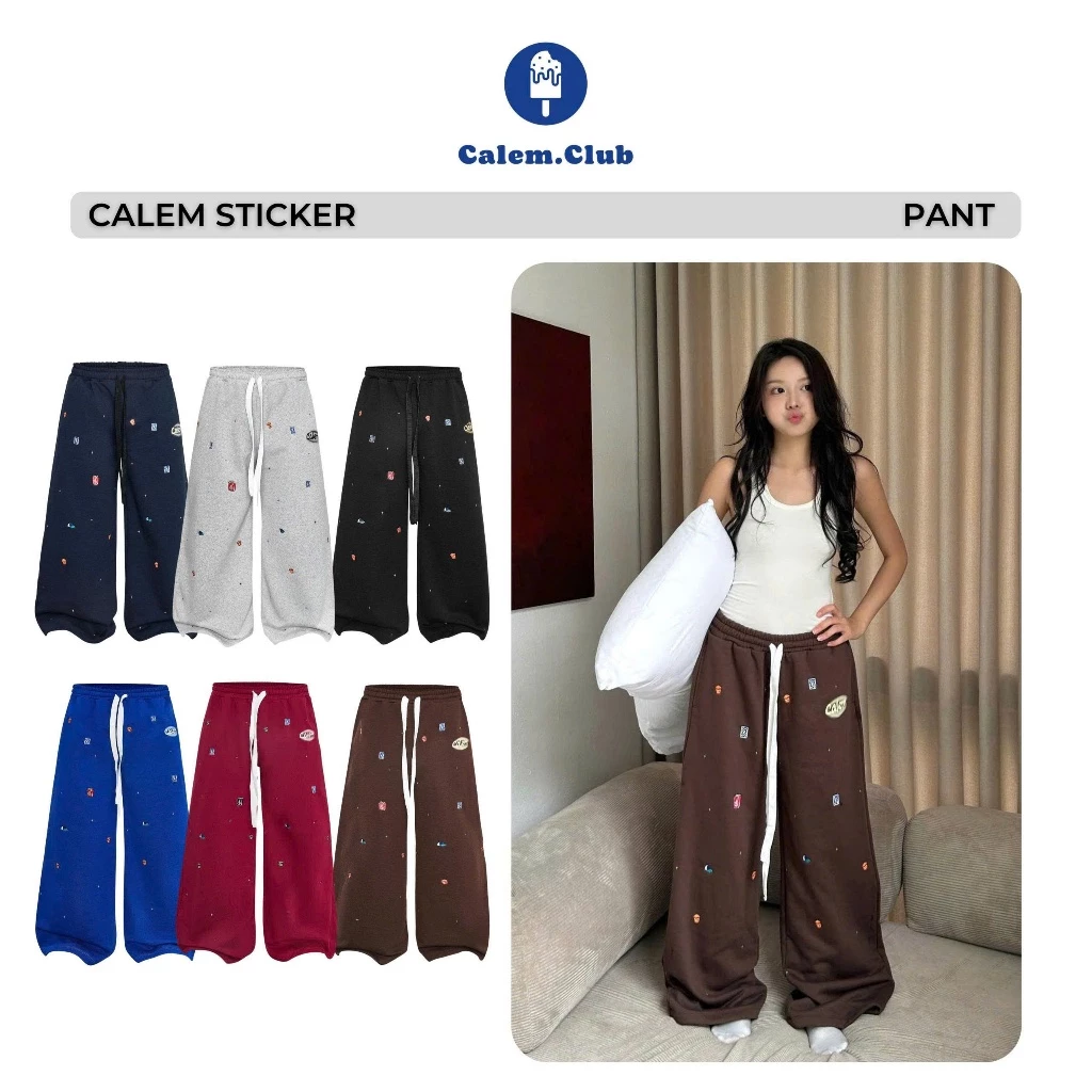 [KHÔNG XÙ LÔNG] Quần Dài CALEM STICKER Calem Club chất nỉ chân cua không xù lông quần nỉ form ống rộng nam nữ