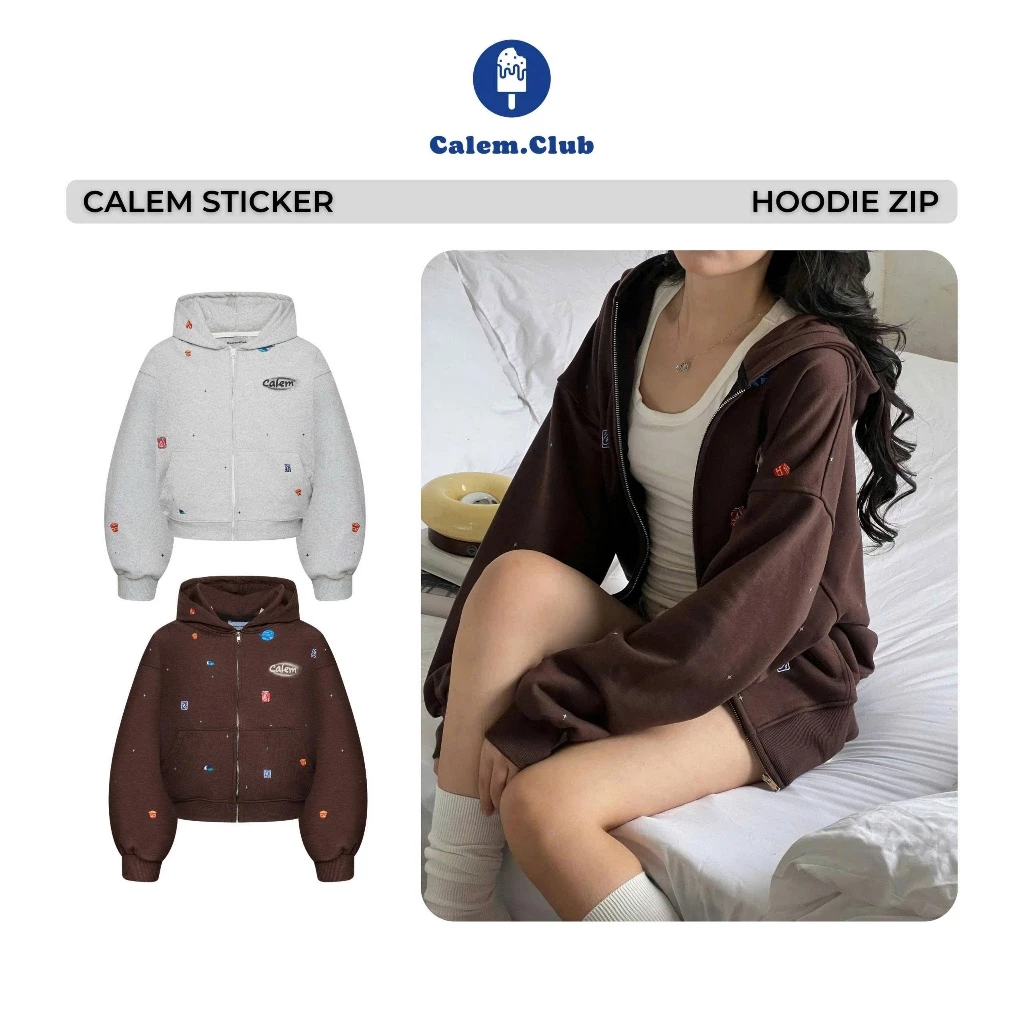[KHÔNG XÙ LÔNG] Áo Hoodie Zip CALEM STICKER Calem Club chất nỉ chân cua form boxy nam nữ áo khoác nỉ dây kéo mùa đông