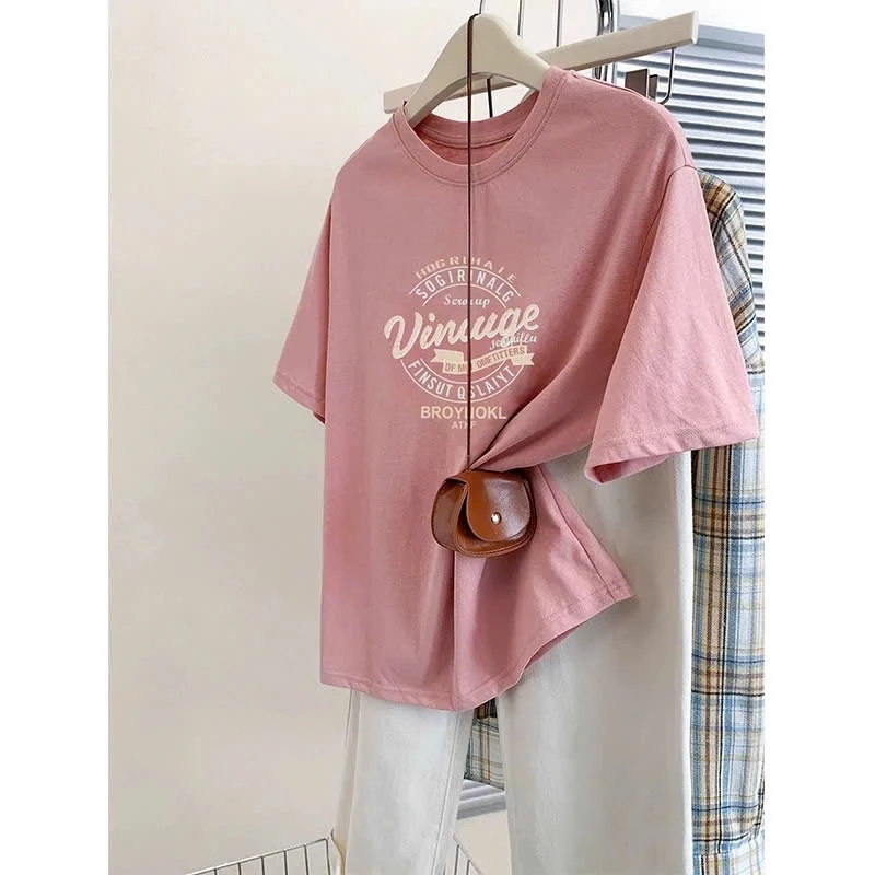 Áo thun ngắn tay màu Hồng Vingate ALICEVN, Áo thun nữ chất cotton 2c dày dặn, chất đẹp, mặc mát