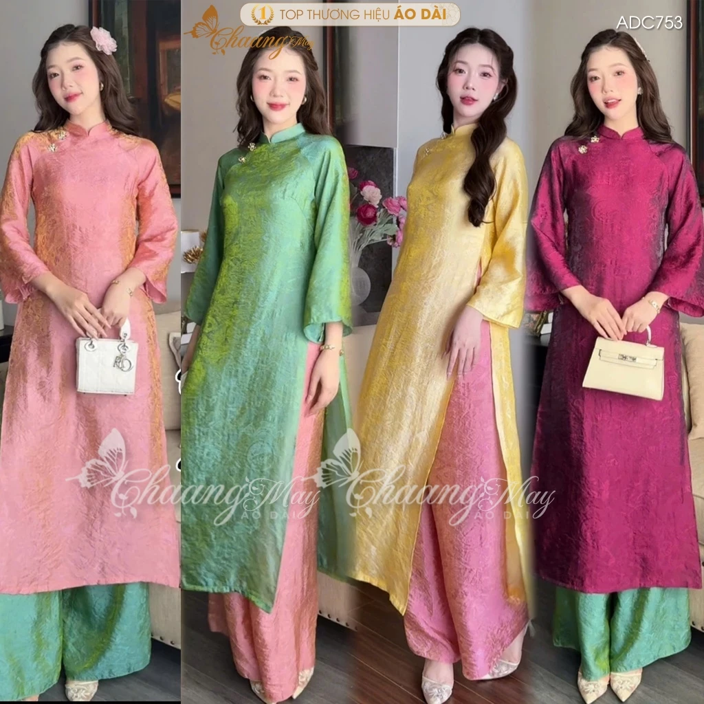 Áo dài cách tân nữ dáng suông xưa lụa óng the Tencel ADC753 áo dài Tết dự tiệc cưới hỏi lễ đẹp