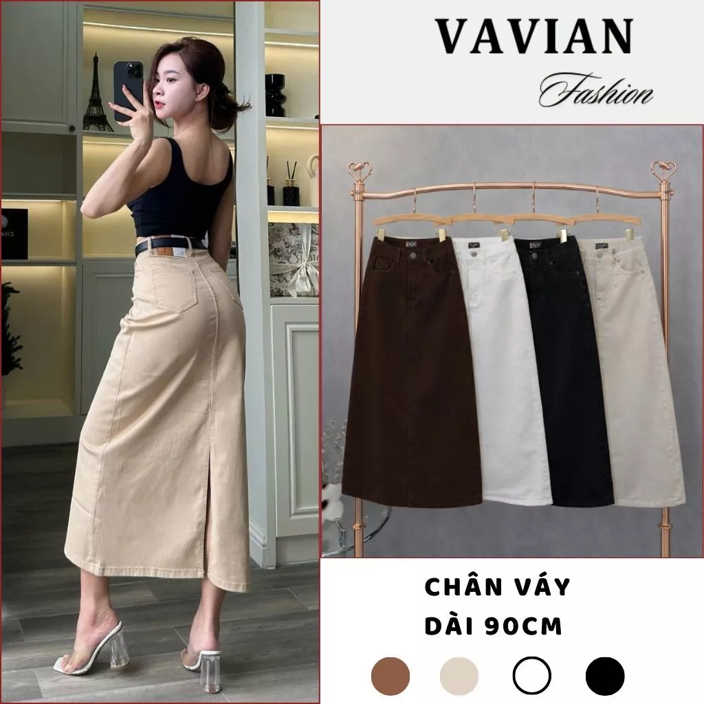 [DEAL MỞ BÁN]Chân váy jean chữ A xẻ tà sau thiết kế dáng dài công sở, Chân váy Maxi chất jean QC cao cấp, tôn dáng.