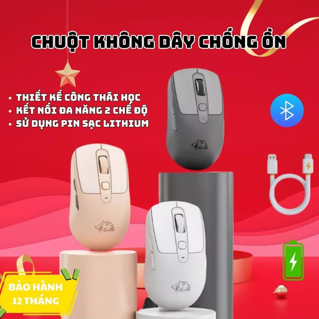 Chuột Bluetooth Không Dây Free Wolf A3 Chip PAW3212 Siêu Mượt Dùng Văn Phòng, Chơi Game