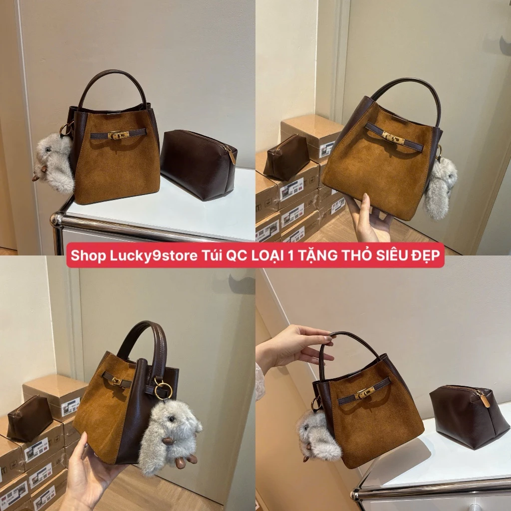 [ QC LOẠI 1 ] Túi giọ da lộn phối da tặng charm thỏ hàng QC chất da siêu đẹp mẫu mới hot trend 8051#