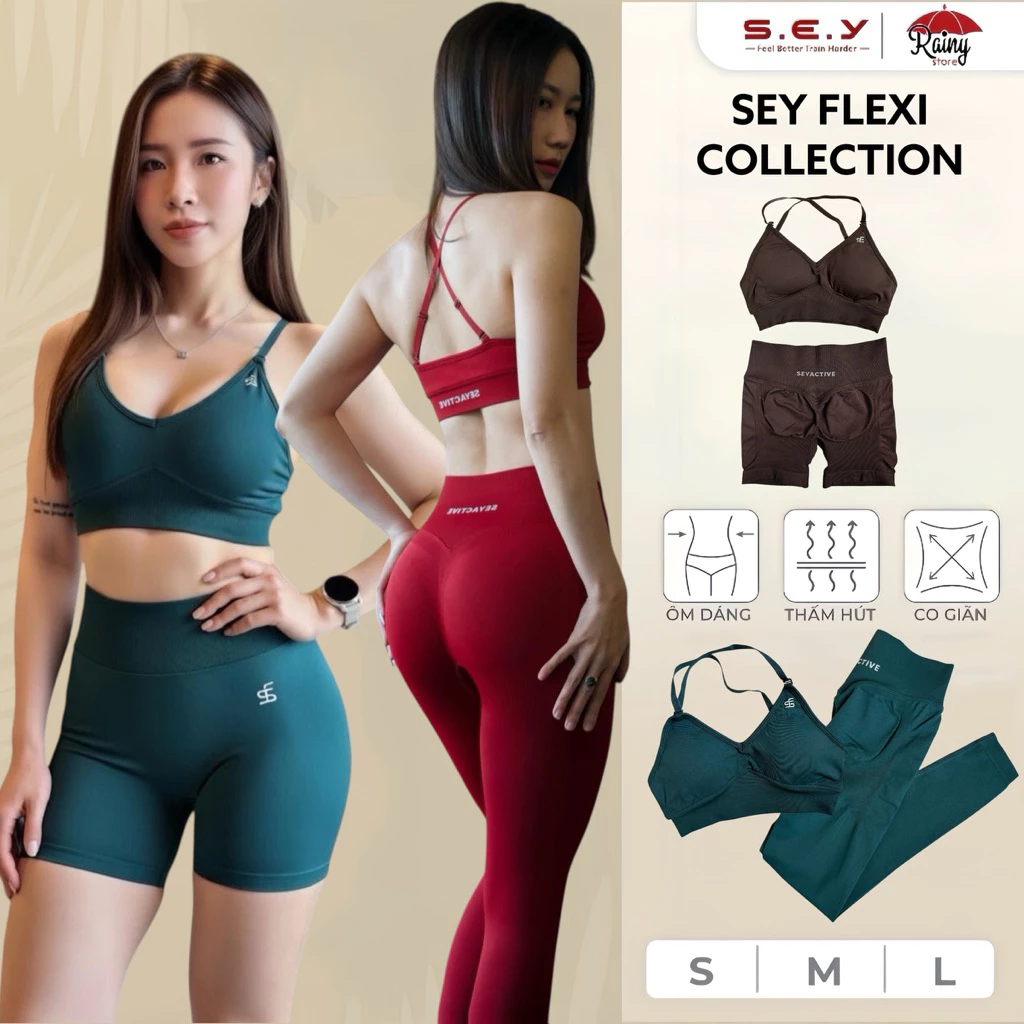 [ CHÍNH HÃNG S/M/L ] SEY Flexi - Bộ đồ tập gym, yoga nữ, Bộ Đồ Tập Quần Đùi Áo, Bộ Đồ Tập Quần Áo Bra, Chất Liệu Cao Cấp