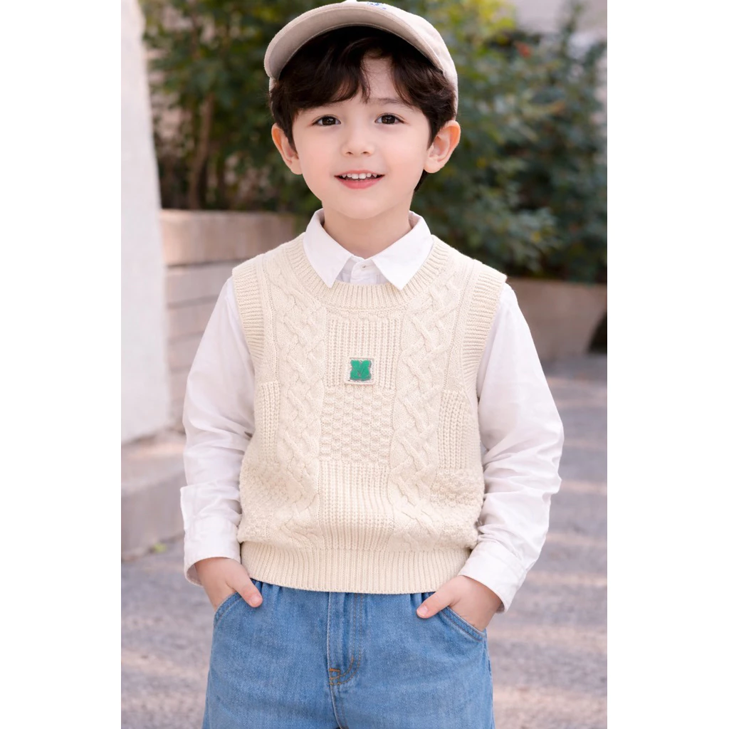 Áo gile len trơn Sịn Dày đẹp cho bé trai 8-25kg