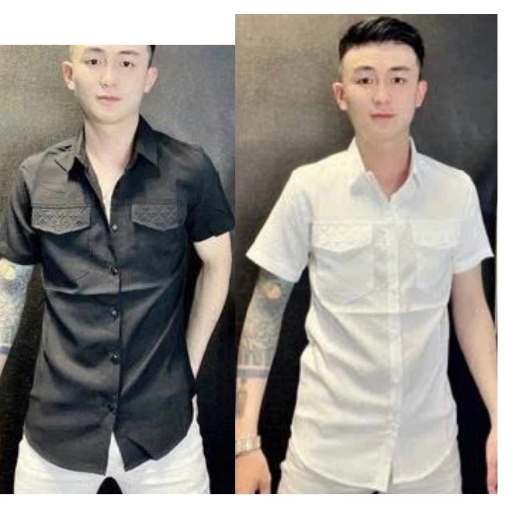 Áo sơ mi nam boy phố tay ngắn vải đũi co giãn cao cấp phối hoạ tiết trẻ trung sang trọng mẫu-MLB-SHOP