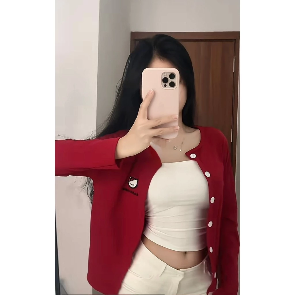 Áo Khoác Cardigan Basic Hàn Quốc Dáng Ngắn Ôm Body Nhiều Màu,Áo Kiểu Cúc Cài Họa Tiết Kitty Cực Tôn Dáng Gợi Cảm