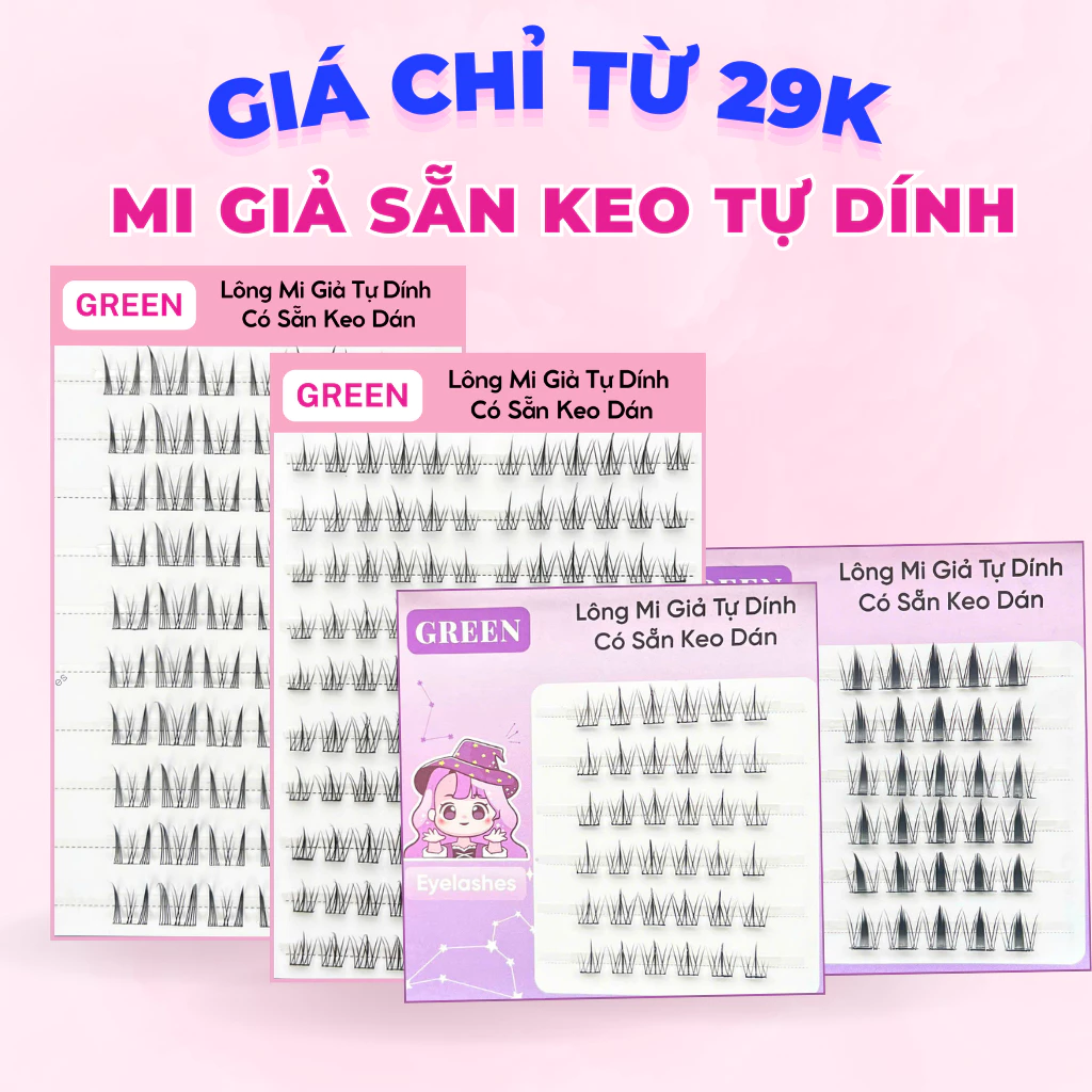 Mi Giả Có Keo Sẵn Tự Dính Không Dùng Keo Dán Tái Sử Dụng Nhiều Lần Green Thuỷ Mi