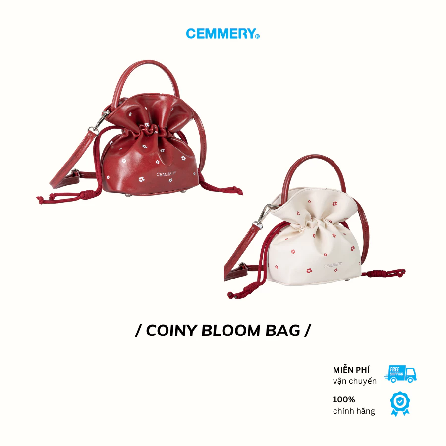 Túi Đồng Tiền CEMMERY Local Brand Chính Hãng Coiny Bloom Bag Da Microfiber Dây Rút In Hoa 2 Màu