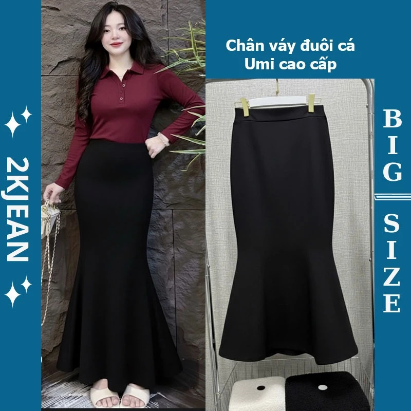 Chân váy đuôi cá Bigsize 55kg-90kg lưng thun chất umi xịn cao cấp co giãn dày dặn thời trang 2Kjeans CV10000