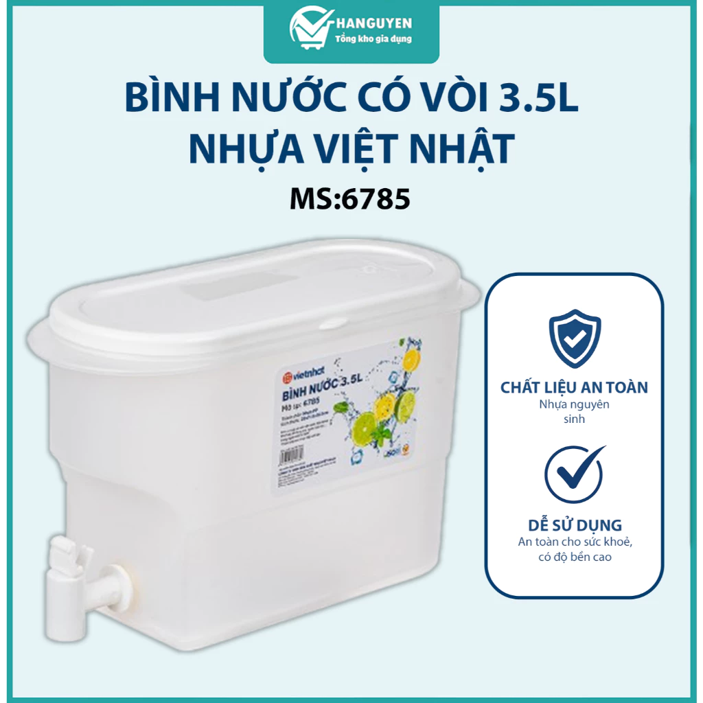Bình nước 3.5L nhựa nguyên sinh bền đẹp thiết kế vòi rót tiện dụng nắp chắc dùng cho gia đình hàng quán ms: 6785