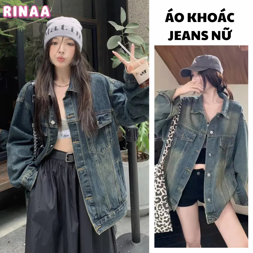 Áo Khoác Jean Nữ Dáng Rộng, Chất Jean Mềm không phai, màu Xanh Mài Cá Tính Dễ Phối Đồ