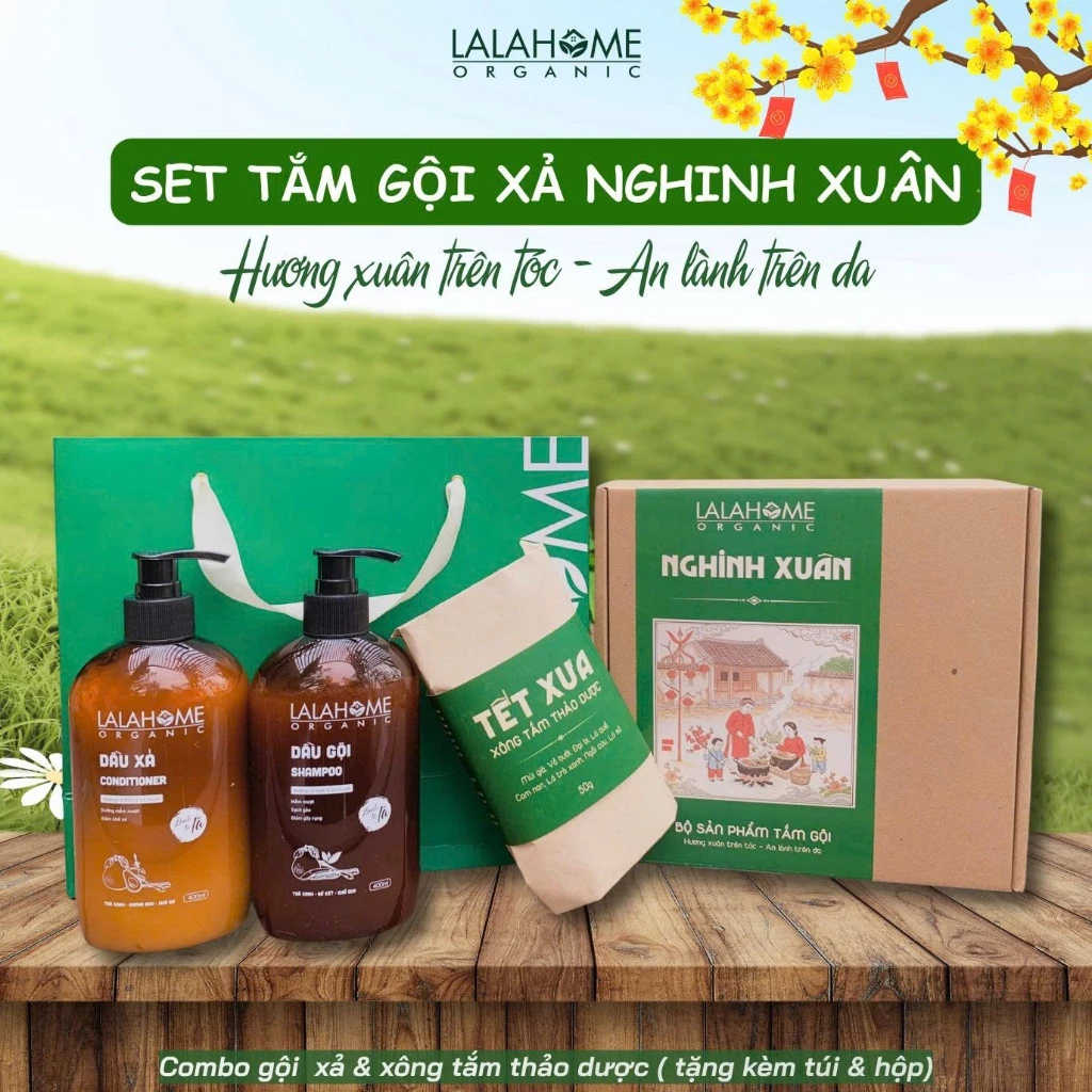 SET QUÀ TẶNG - Set tắm gội xả thảo dược Nghinh Xuân LALA