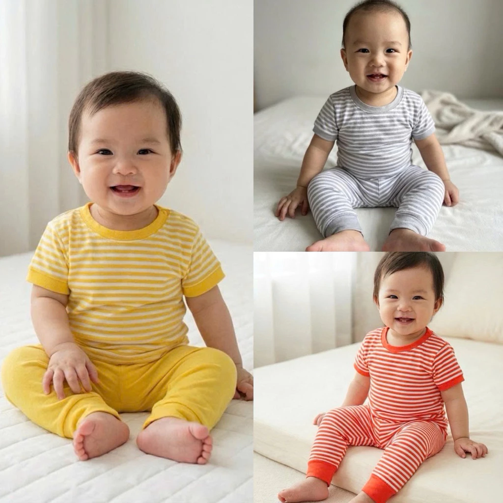 (M12) Bộ Tay Ngắn Quần Dài Thun Lạnh Sọc Cho Bé ( Size 5kg-21kg)
