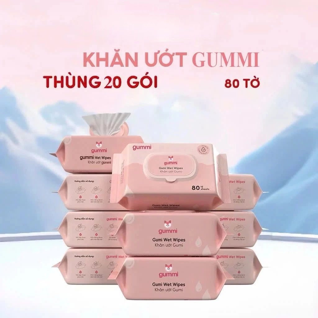 [Top Value] Thùng 10- 20 gói khăn ướt Gummi không cồn không Parabens dành cho em bé