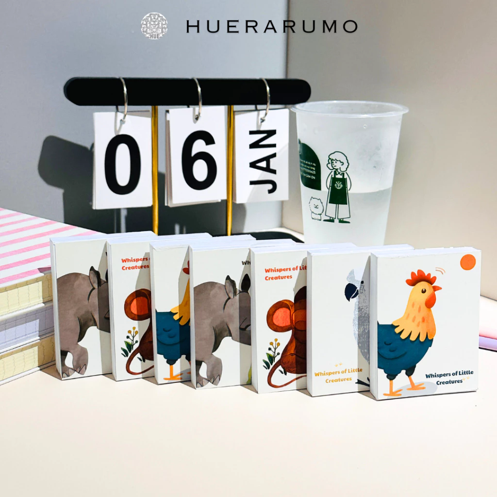 Sổ note mini xé rời 6x8cm Huerarumo BST Whispers of Little Creatures – Ruột caro, kẻ ngang, chấm – giao ngẫu nhiên.