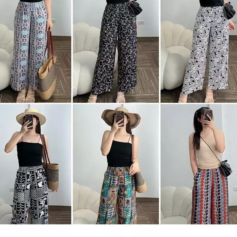 ( Quần có túi )Quần thổ cẩm, ống suôn dài 98cm , vải tole lanh Thái, mát mẻ, unisex( Size 40-65 kg)