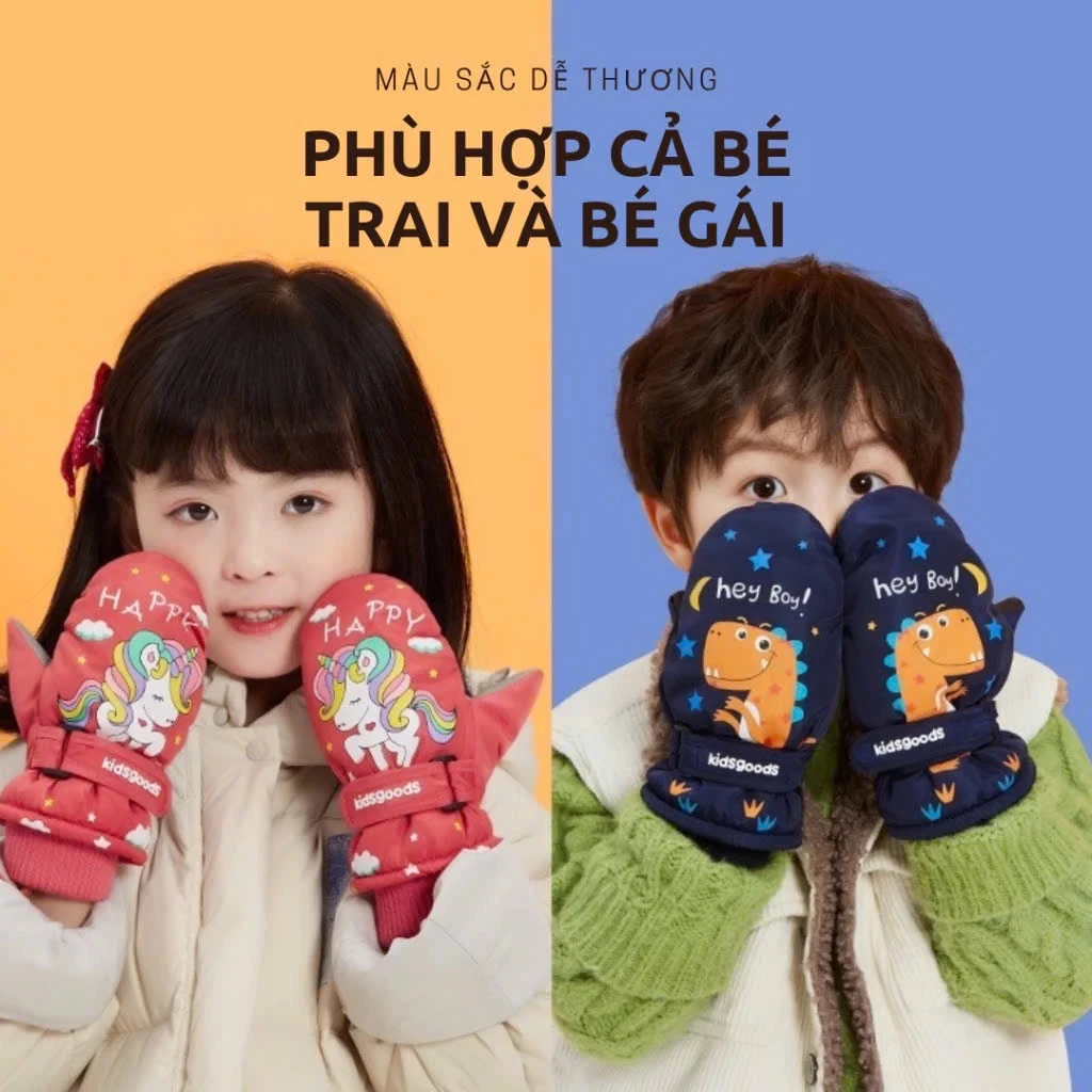 Găng tay trẻ CHỐNG NƯỚC, lót lông SIÊU ẤM 1 đến 12 tuổi cao cấp Kidsgoods, Hàng nhập khẩu