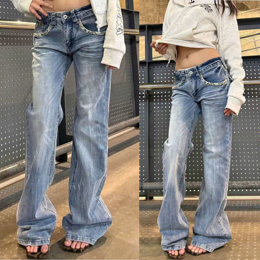 Quần Jean Cạp Thấp Nữ Viền Da Beo – Low Rise Jeans Animal Trim Y2K.