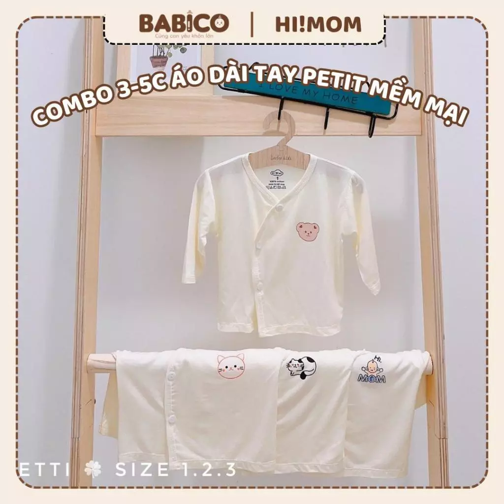 Combo 3 - 5 Áo Sơ Sinh Dài Tay Peptit Hàn Quốc Nền Vàng Kem Cho Bé Size 3-9kg