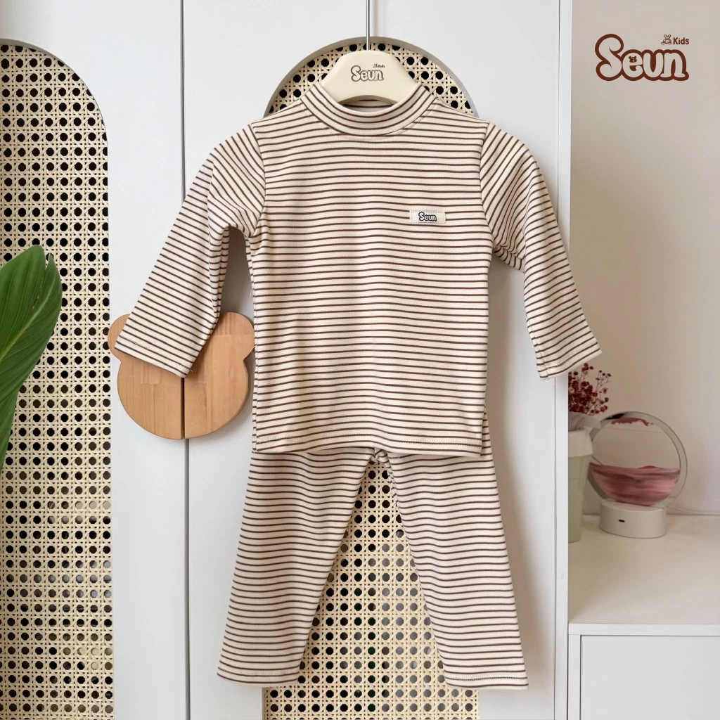 | SEUNKIDS | Bộ dài tay borip bông sọc bé gái bé trai bộ đồ cho bé