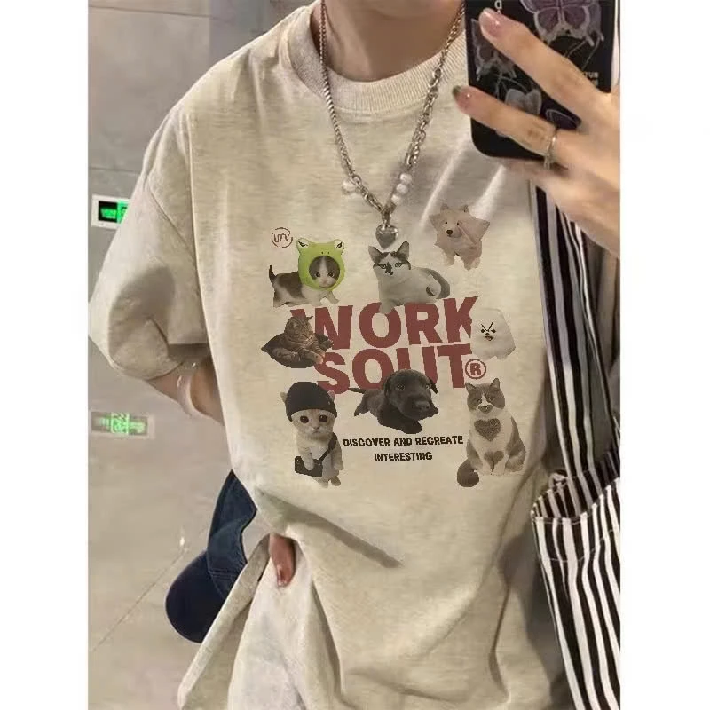 Áo thun nữ nam COTTON CAO CẤP  form rộng in hình CHÓ VÀ MÈO