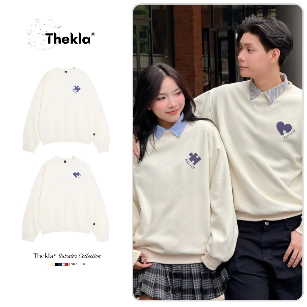 Áo Sweater THEKLA BST198 Hình Mảnh Ghép - Áo Nỉ Lông Cáo Cao Cấp, Form Rộng Oversize