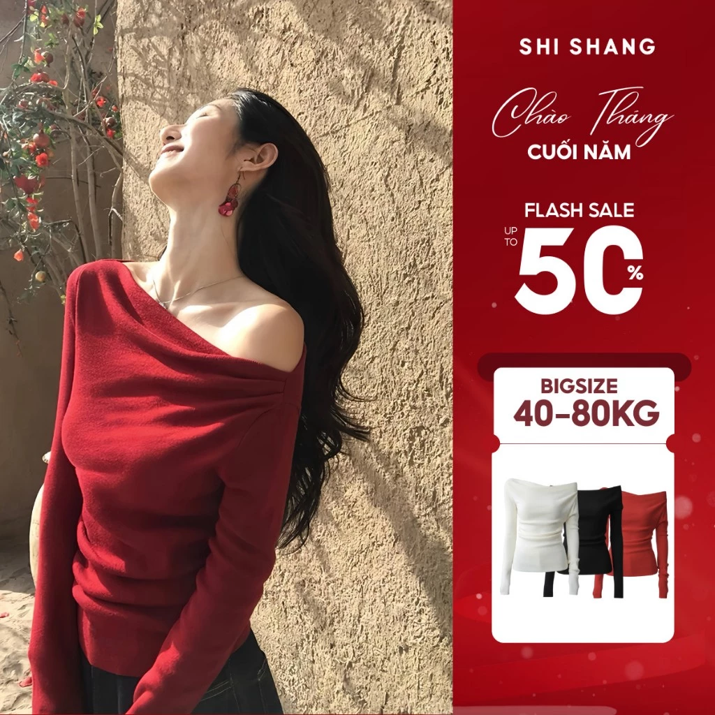 [𝐌𝐨̛̉ 𝐛𝐚́𝐧] Áo Nữ Dài Tay Lệch Vai Nhún Eo, Áo Kiểu Nữ Bigsize 𝐂𝐇𝐄 𝐁𝐔̣𝐍𝐆 Phong cách Hàn Quốc by Shi Shang