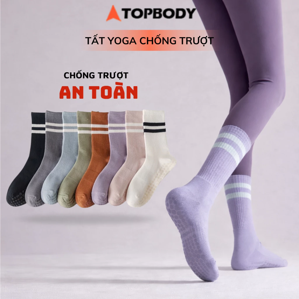 Tất Tập Yoga, Vớ Gym Pilates Chống Trơn Trượt, Có Quai Chéo Gắn Hạt Silicon Topbody- SOCKS03